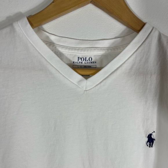 Polo by Ralph Lauren Mens Size Large White V-Neck Short Sleeve T-Shirt Navy Pony - Picture 3 of 9